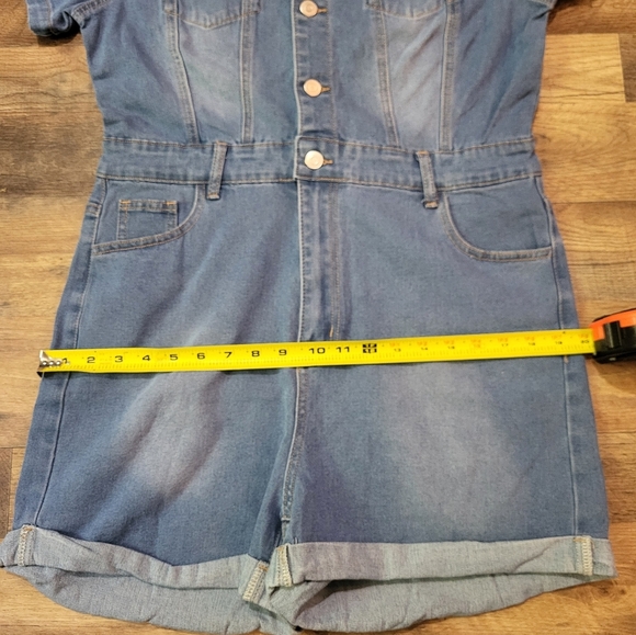 Women's Short Sleeve Button Front Denim Jumpsuit Overalls Size Large - Picture 6 of 8
